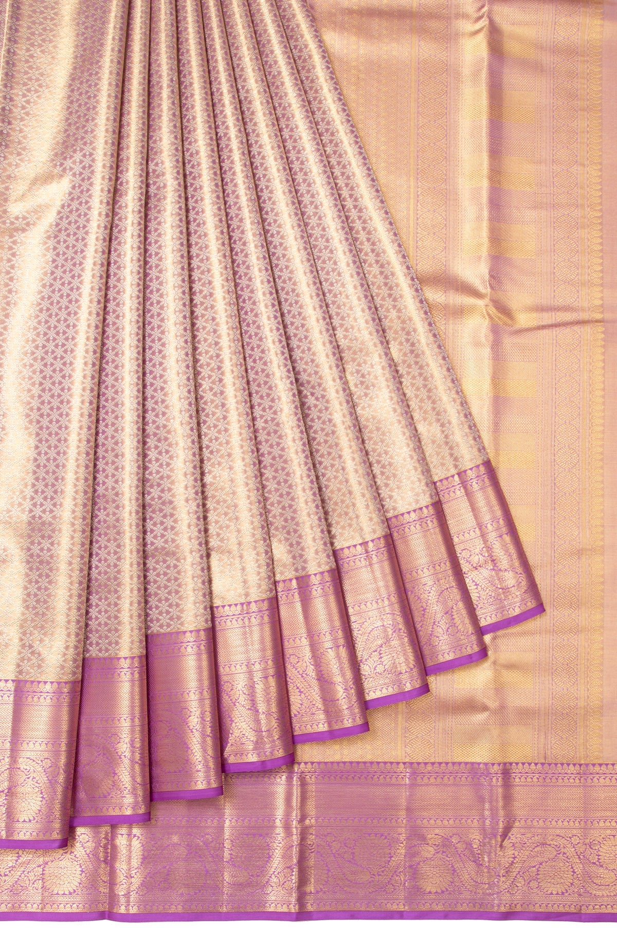 Lavender Kanchipuram Tissue Silk Saree with Mango Butta Border