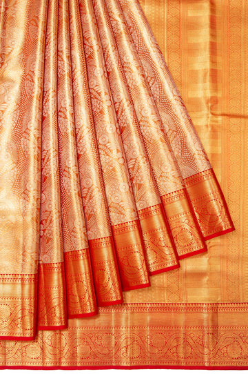 Orange Kanchipuram Tissue Silk Saree with Floral Jaal