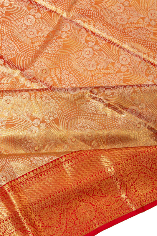 Orange Kanchipuram Tissue Silk Saree with Floral Jaal