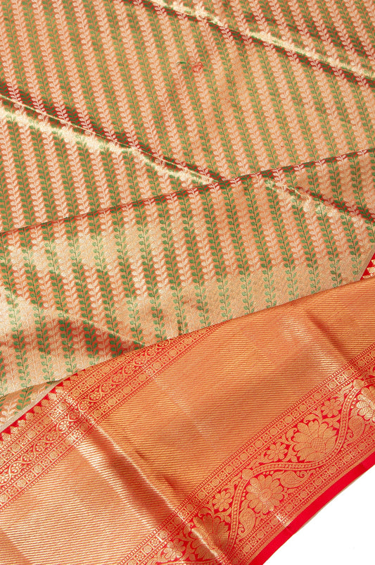 Red Kanchipuram Tissue Silk Saree with Gold and Silver Zari