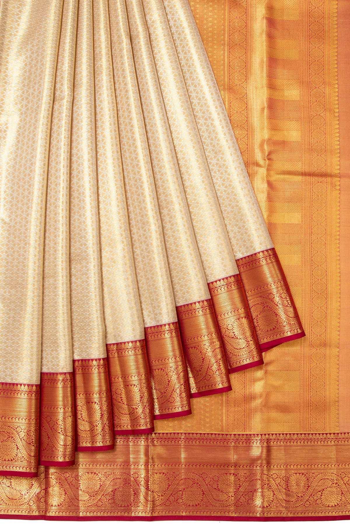 Sandal Kanchipuram Tissue Silk Saree with Red Tissue Blouse