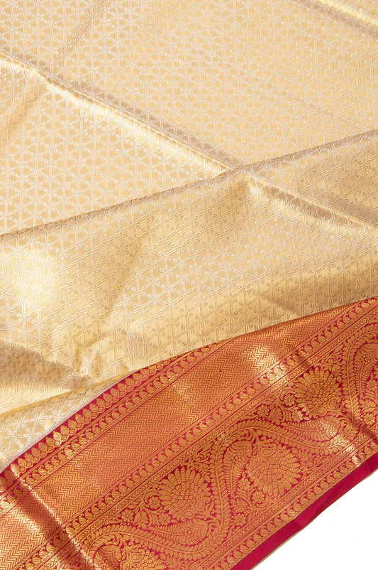 Sandal Kanchipuram Tissue Silk Saree with Red Tissue Blouse