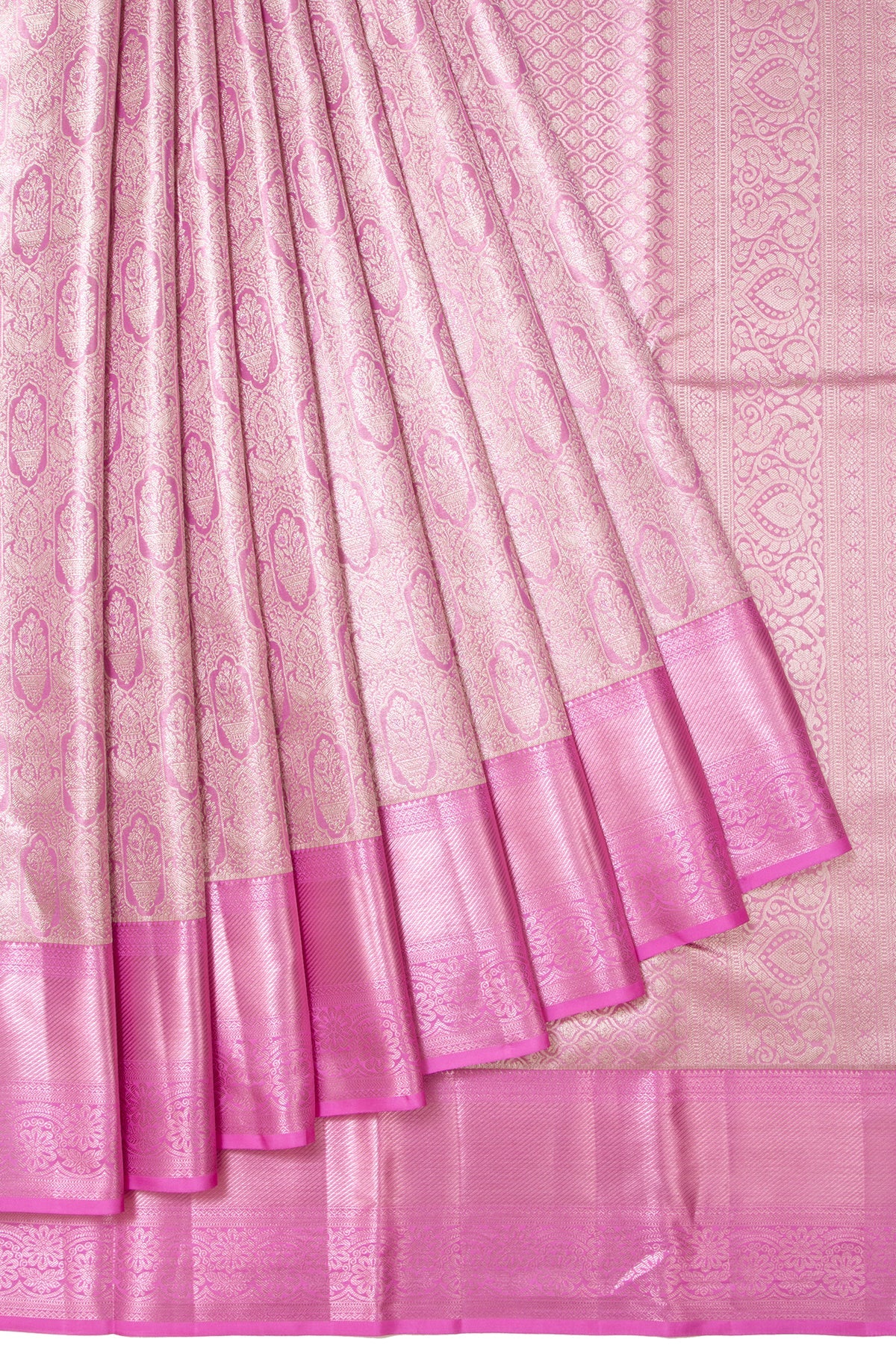 Pink Floral Kanchipuram Tissue Silk Saree