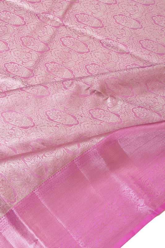 Pink Floral Kanchipuram Tissue Silk Saree