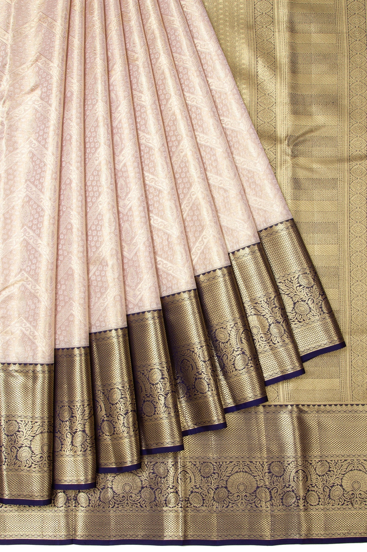 Cream Floral Kanchipuram Tissue Silk Saree