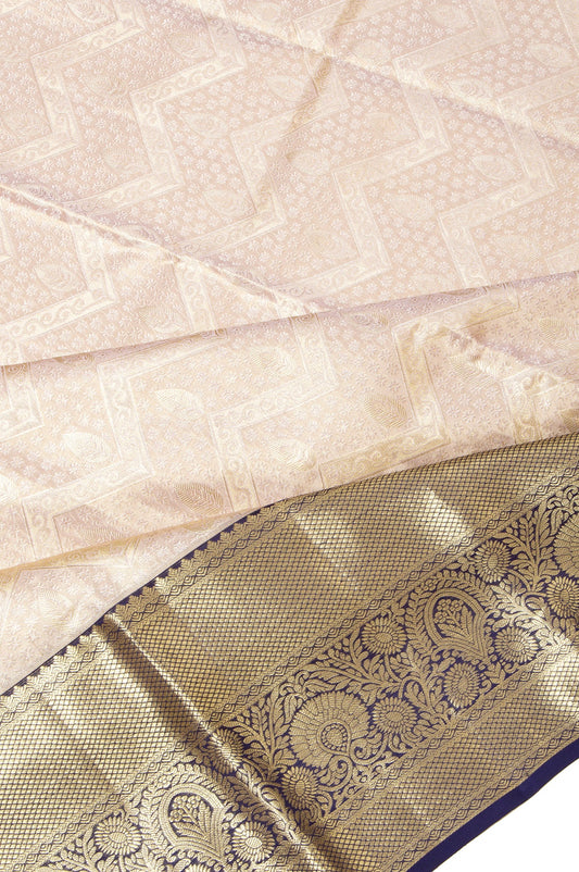 Cream Floral Kanchipuram Tissue Silk Saree