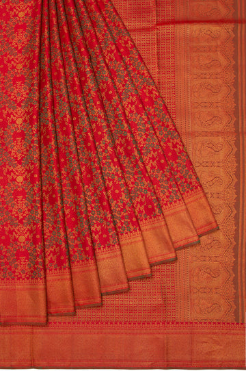 Lightweight Maroon Kanchipuram Tissue Silk Saree with Floral Design