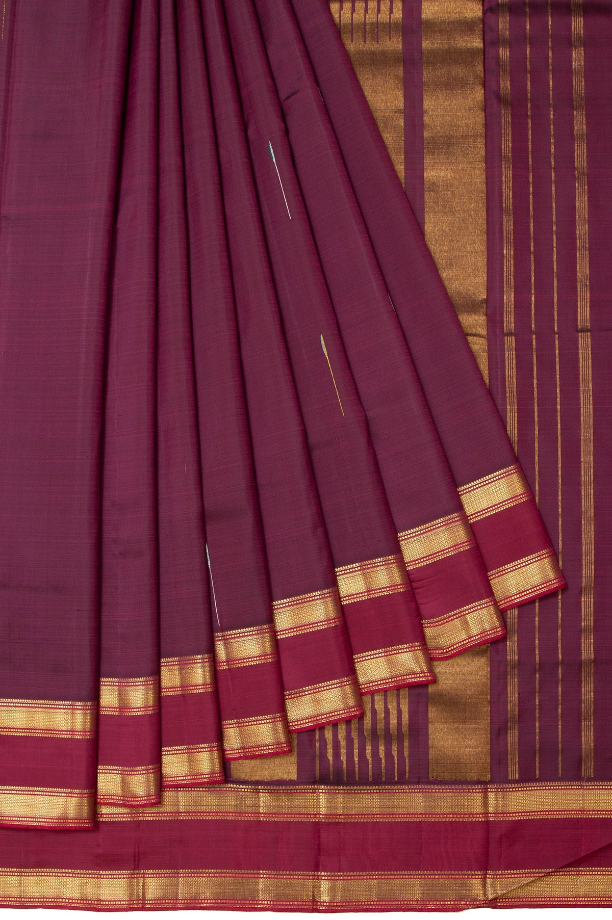 Maroon Kanchipuram Silk Saree with Ganga Jamuna Border