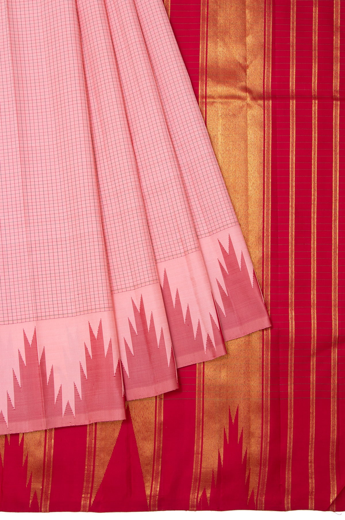 Pink Vaira Oosi Checks Kanchipuram Silk Saree