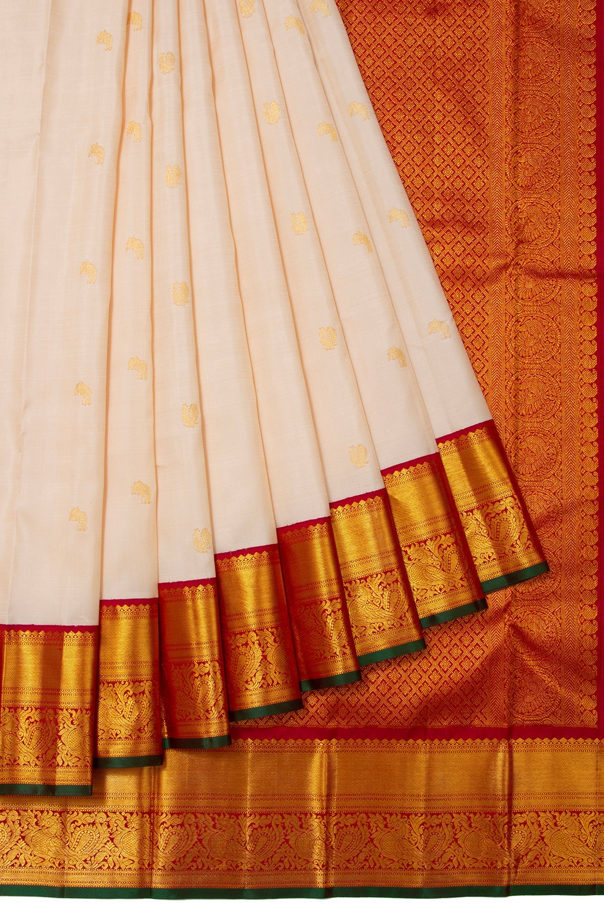 Cream Kanchipuram Silk Saree with Kuttu Border and Floral Design