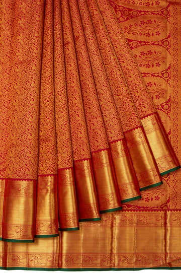 Red Kanchipuram Silk Saree with Brocade and Floral Design