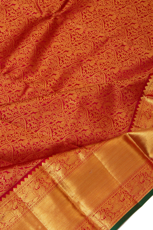 Red Kanchipuram Silk Saree with Brocade and Floral Design