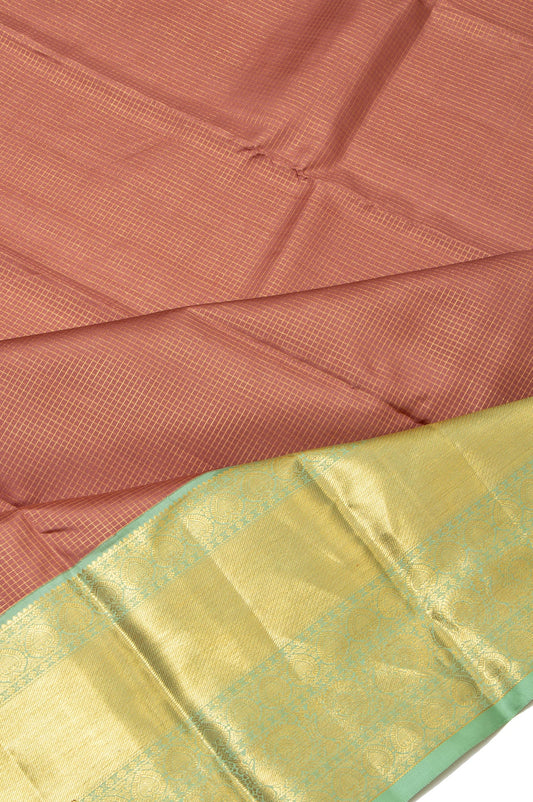 Brown Kanchipuram Silk Saree with Pastel Green Border