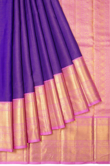 Indigo Blue Chequered Kanchipuram Silk Saree