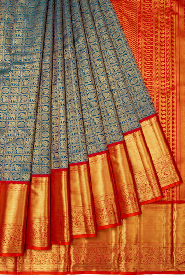 Peacock Green Kanchipuram Silk Saree with Mayil Motifs