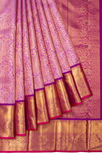 Lavender Floral Kanchipuram Silk Saree