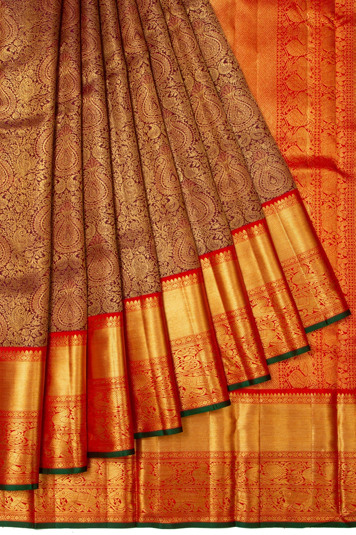 Maroon Kanchipuram Silk Saree with Elephant Motif Pallu