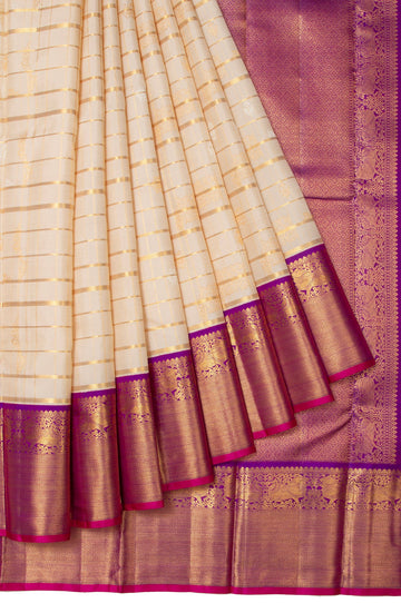 Sandal Kanchipuram Silk Saree with Silver Check Design