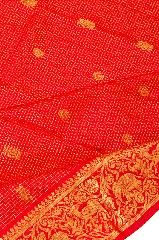 Red Kanchipuram Silk Saree with Iruthalaipakshi Flower Motif