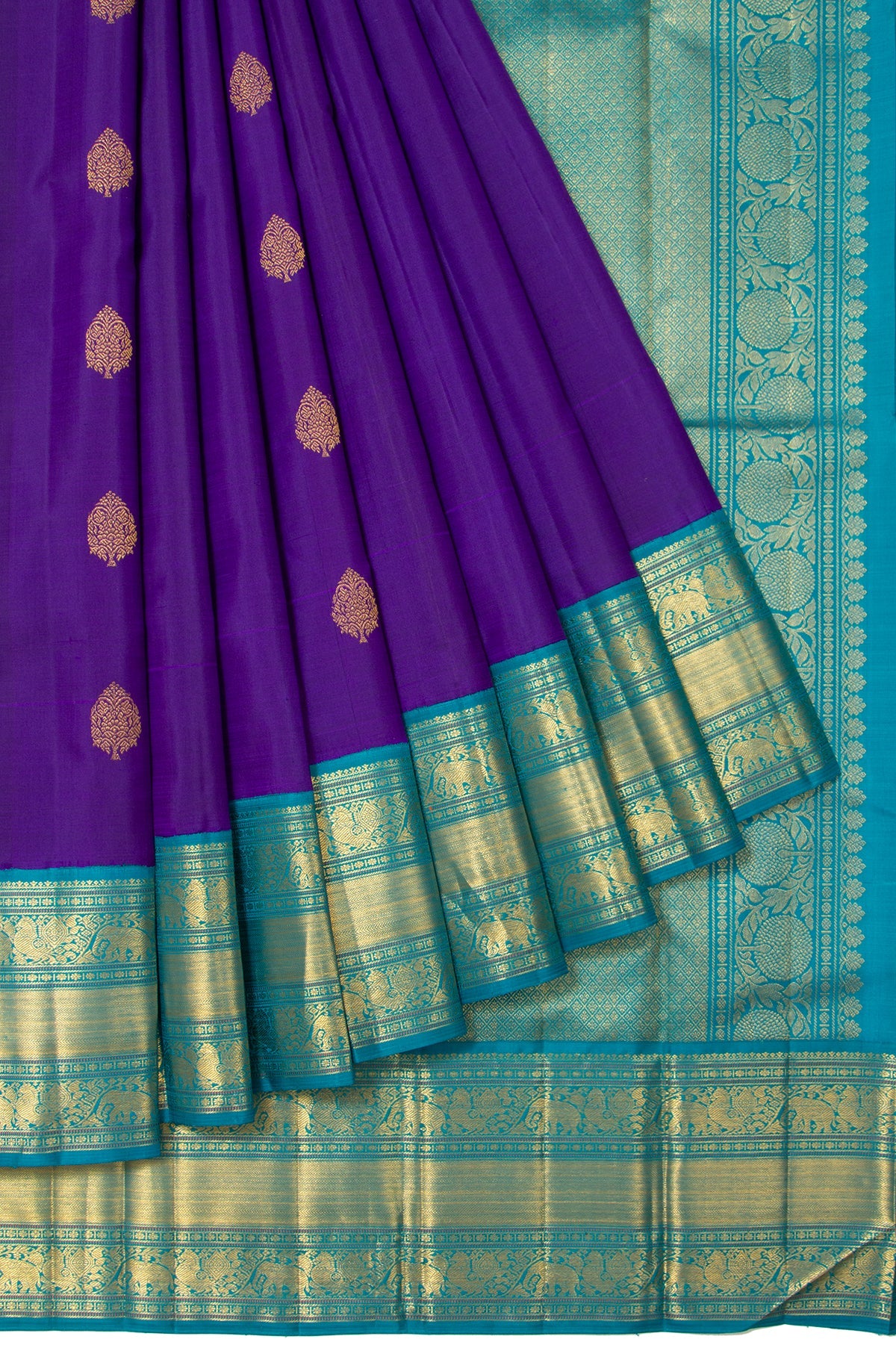 Violet Kanchipuram Silk Saree with Kuttu Border