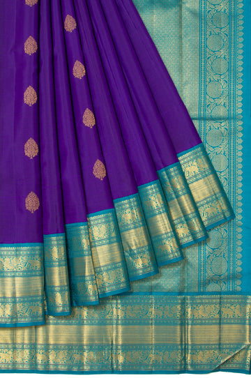 Violet Kanchipuram Silk Saree with Green Pallu