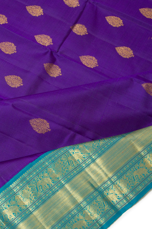 Violet Kanchipuram Silk Saree with Kuttu Border