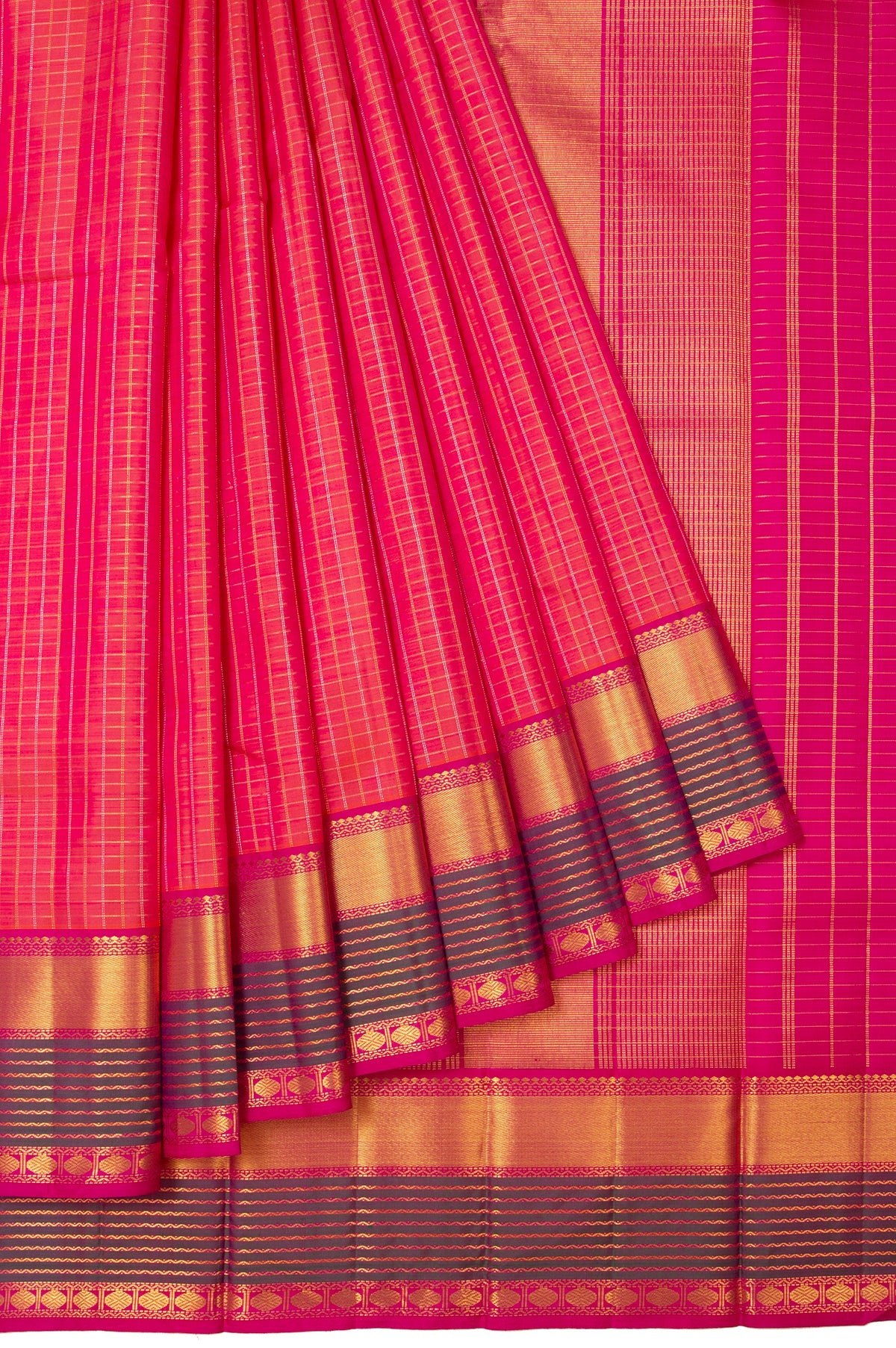 Pink Kanchipuram Silk Saree with Green Highlight Border