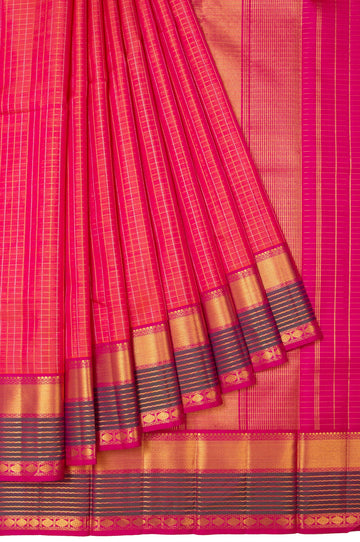 Pink Kanchipuram Silk Saree with Green Highlight Border