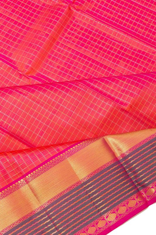 Pink Kanchipuram Silk Saree with Green Highlight Border