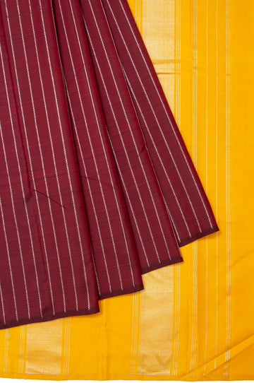 Maroon Kanchipuram Silk Saree with Yellow Pallu