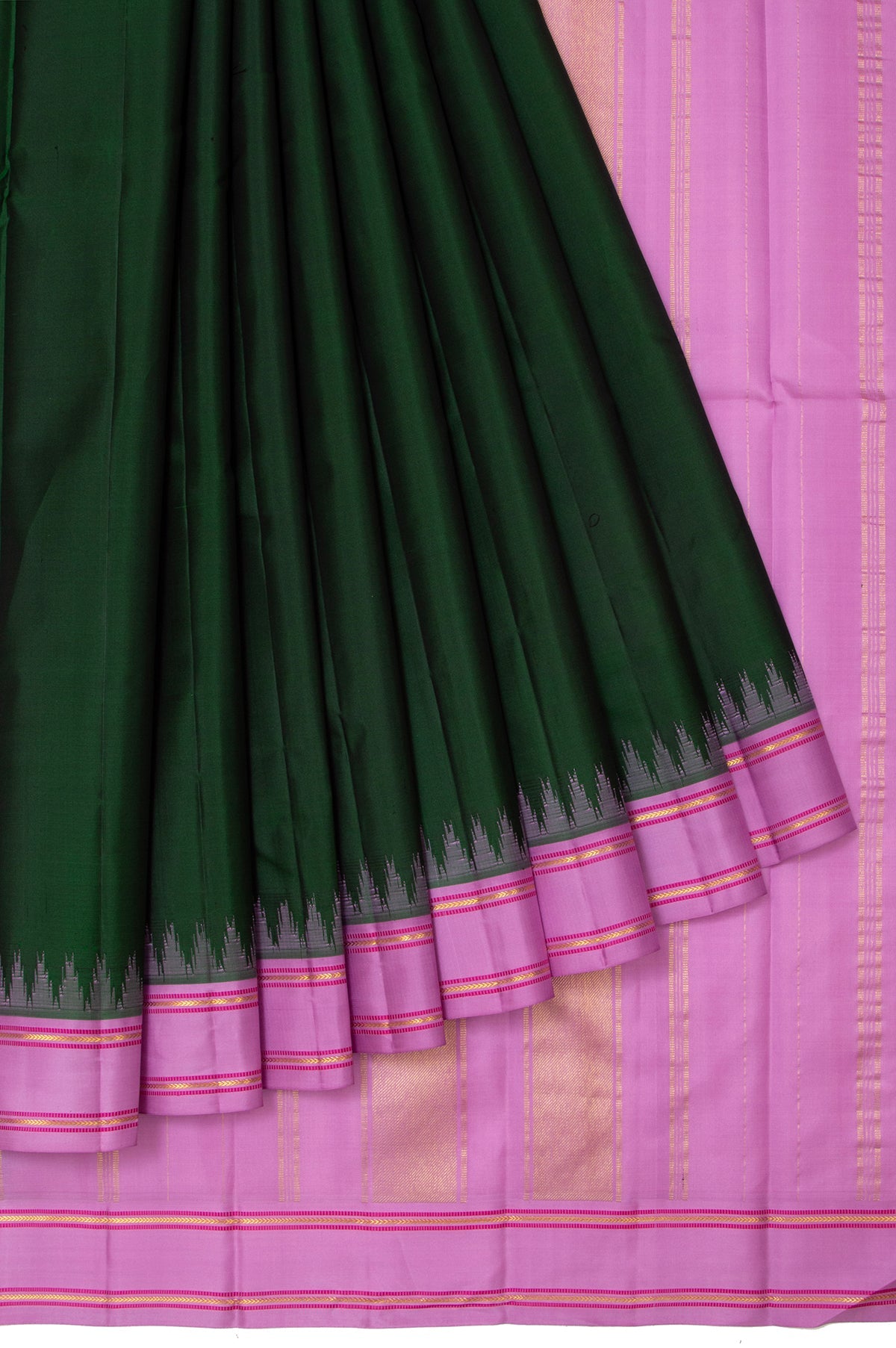 Green Kanchipuram Silk Saree with Plain Body Design