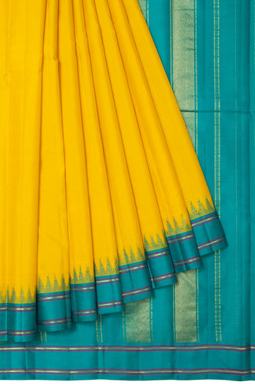 Plain Yellow Kanchipuram Silk Saree