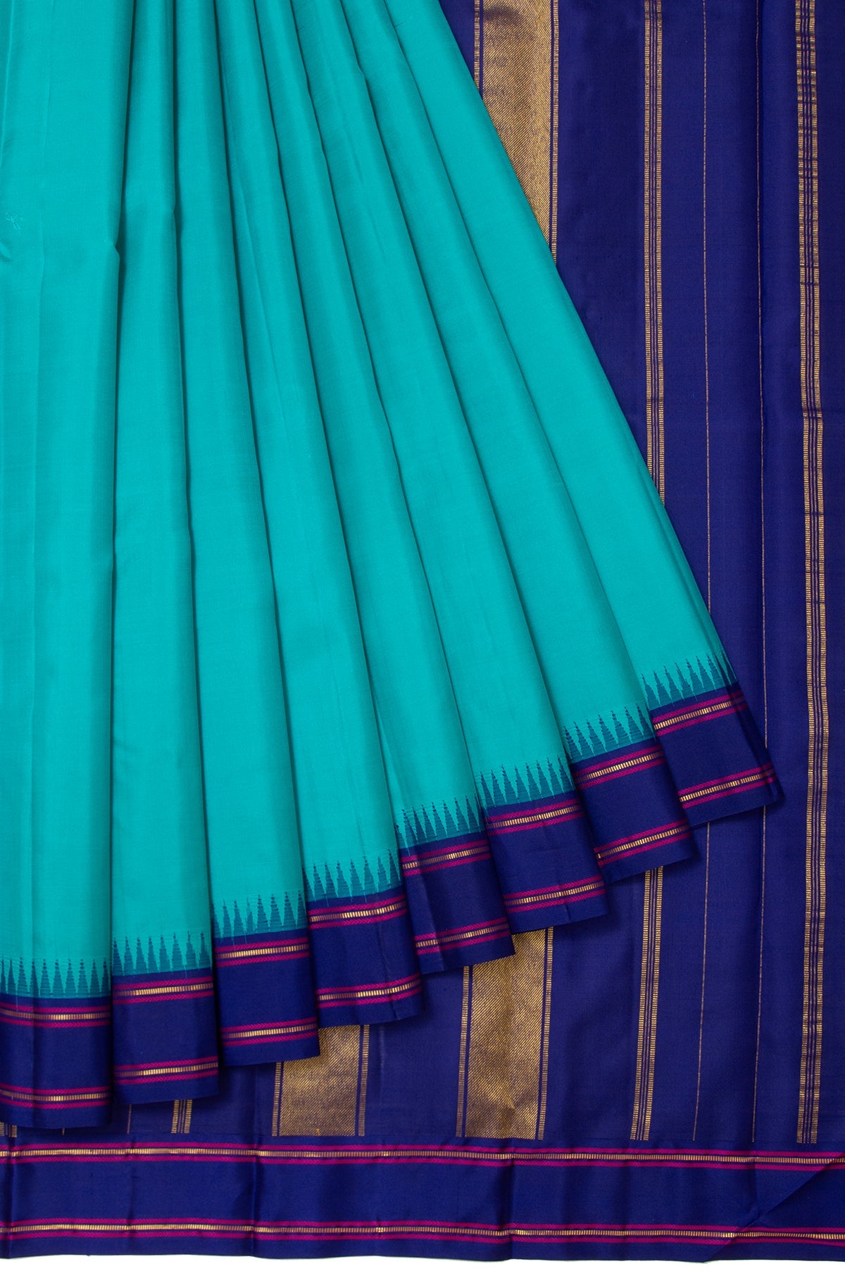 Sea Green Kanchipuram Silk Saree with Gap Border