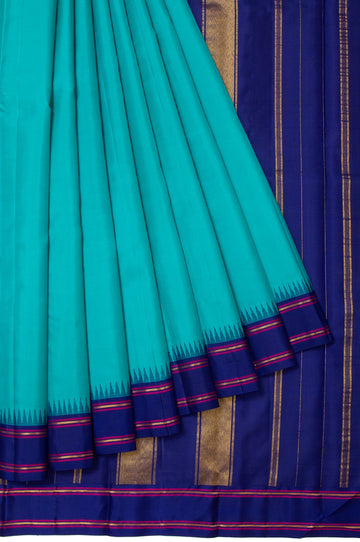 Sea Green Kanchipuram Silk Saree with Gap Border