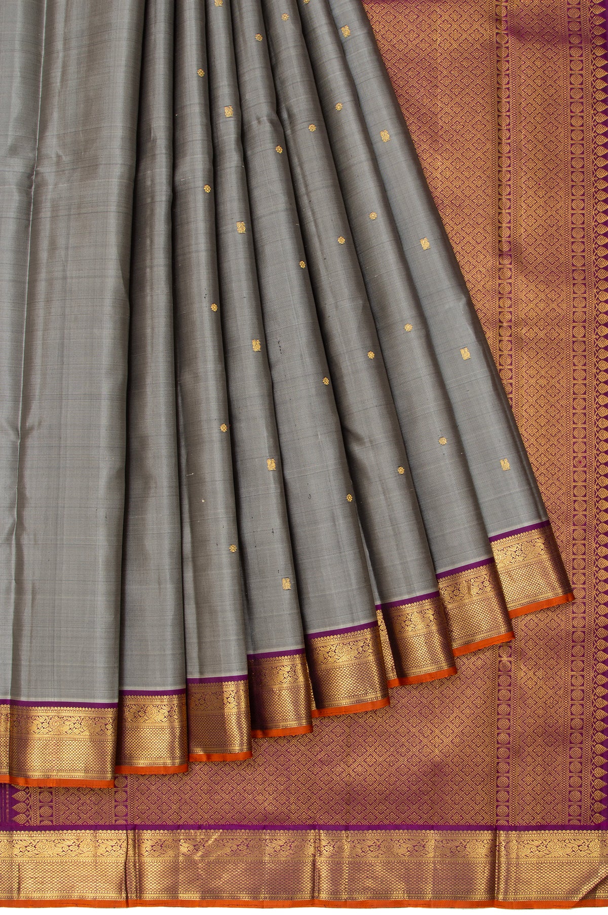 Grey Kanchipuram Silk Saree with Flower Motifs