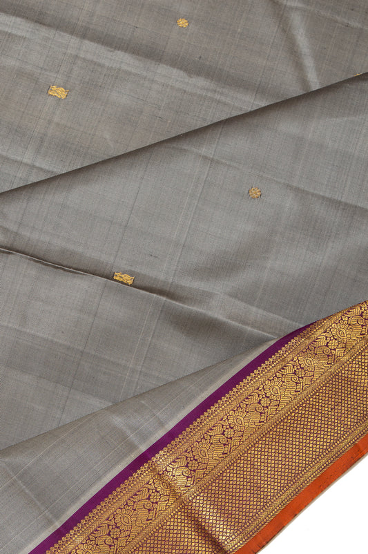 Grey Kanchipuram Silk Saree with Flower Motifs