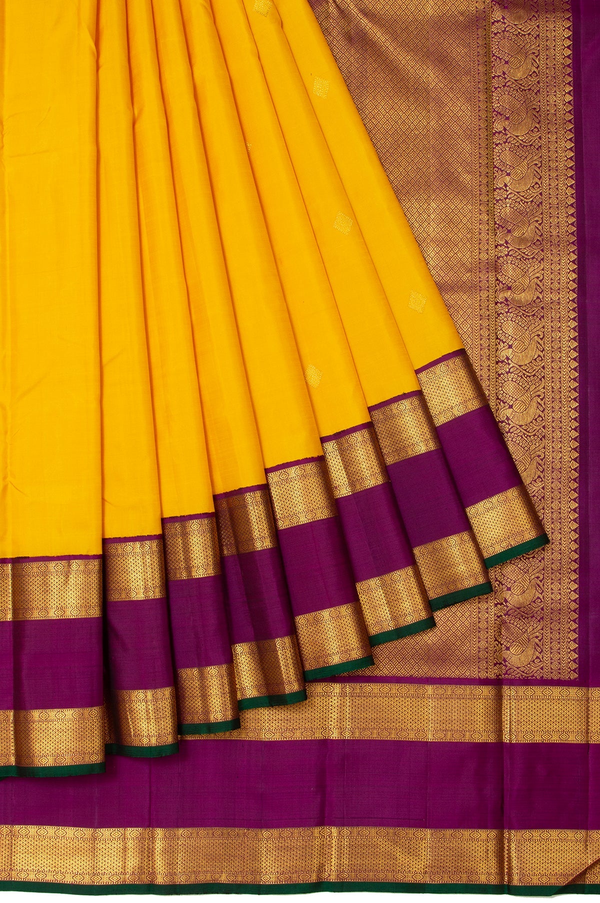 Yellow Kanchipuram Silk Saree with Magenta Pallu