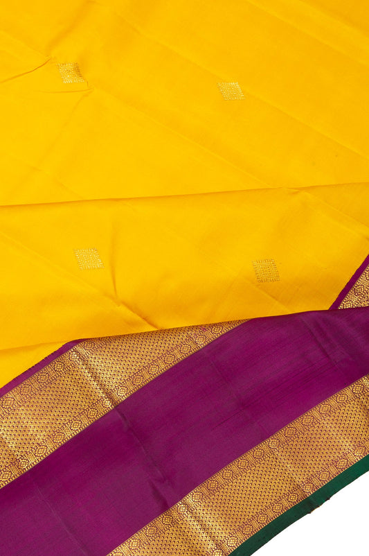 Yellow Kanchipuram Silk Saree with Magenta Border