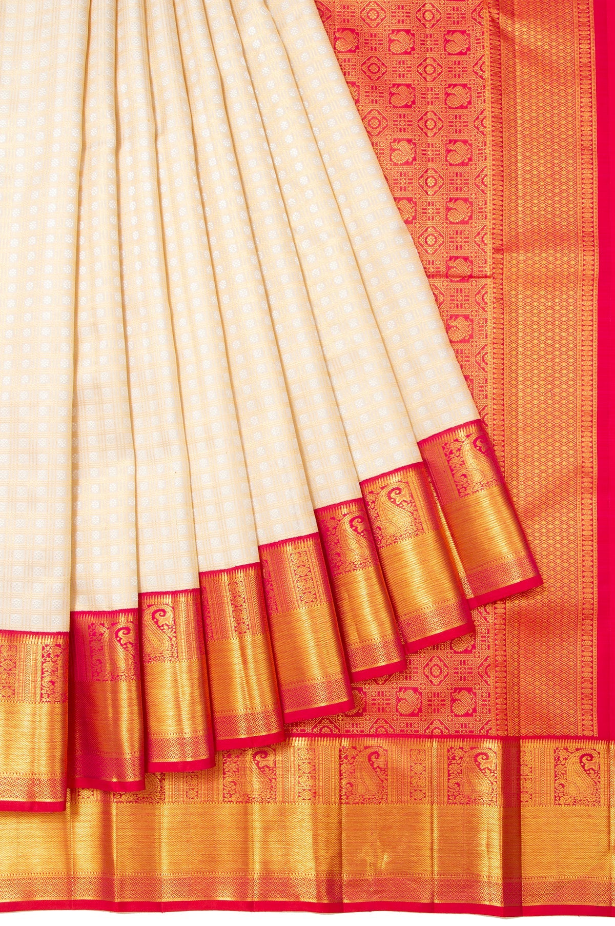 Sandal Chequered Kanchipuram Silk Saree