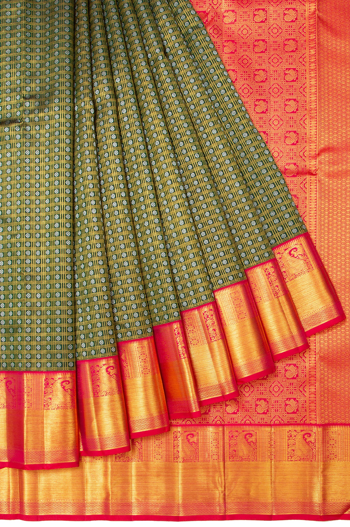 Green Chequered Kanchipuram Silk Saree