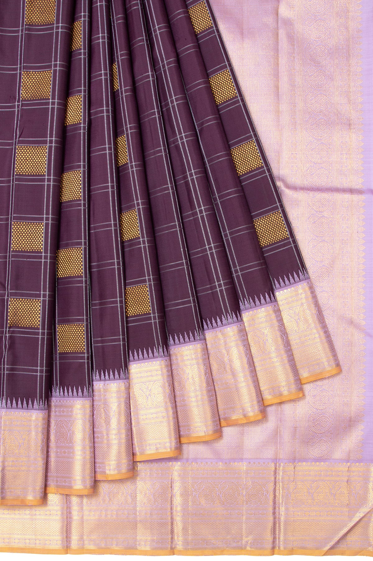 Violet Kanchipuram Silk Saree with Checks