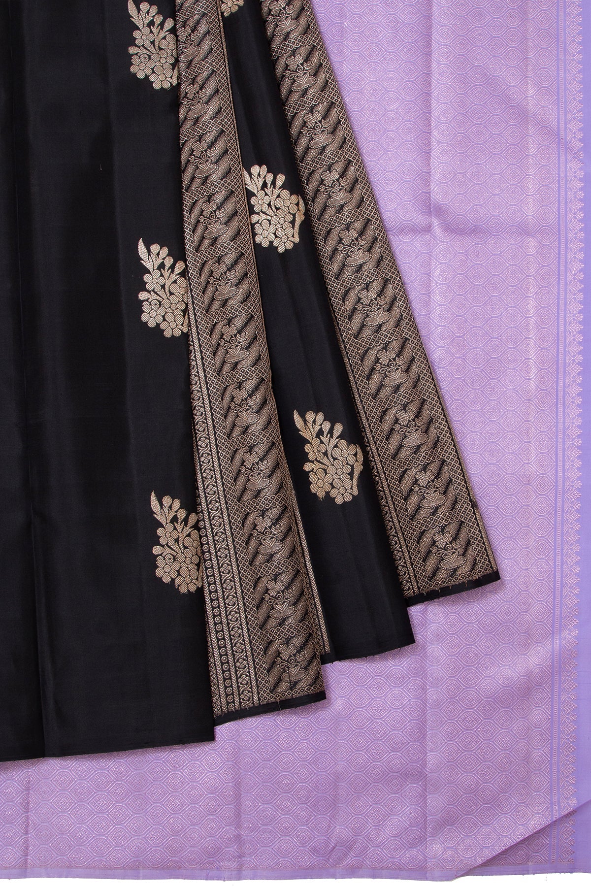 Black  Kanchipuram Silk Saree with Large Flower Motifs