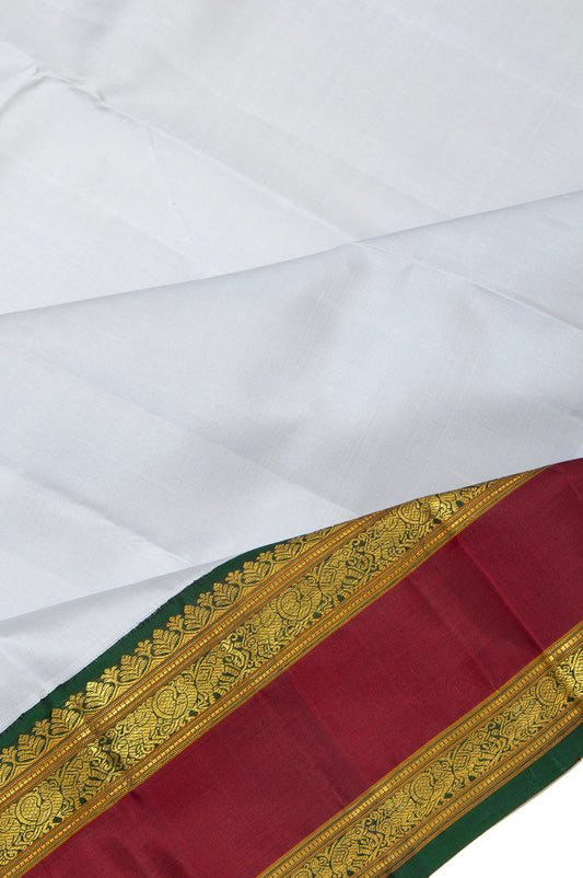 Plain Grey Kanchipuram Silk Saree with Gap Border