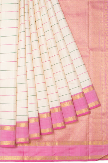 Off White Striped Kanchipuram Silk Saree