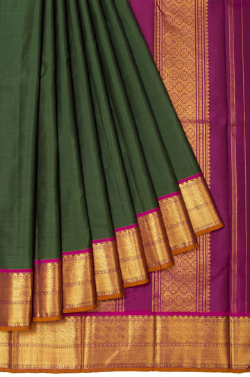 Green Kanchipuram Silk Saree with Striped Body Design