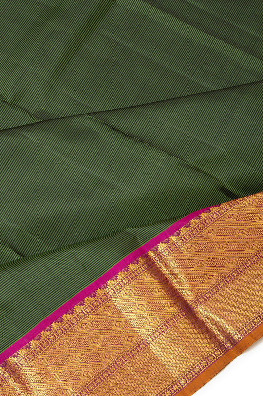 Green Kanchipuram Silk Saree with Magenta Border and Pallu