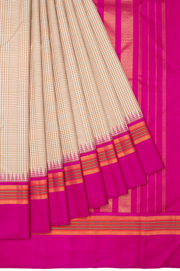 Cream Kanchipuram  Saree with Kaddi Border and Thazhampoo Reku