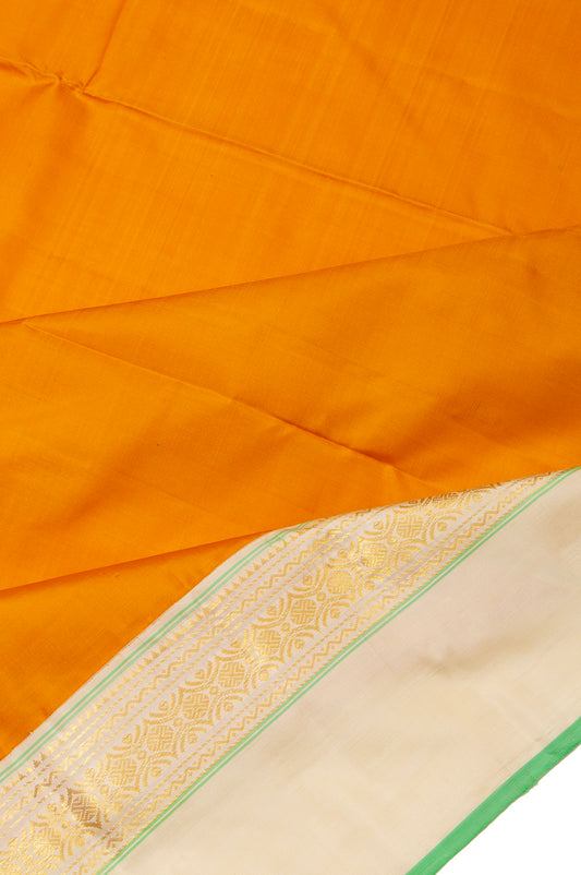 Mustard Kanchipuram Silk Saree with Kuttu Border and Cream Blouse