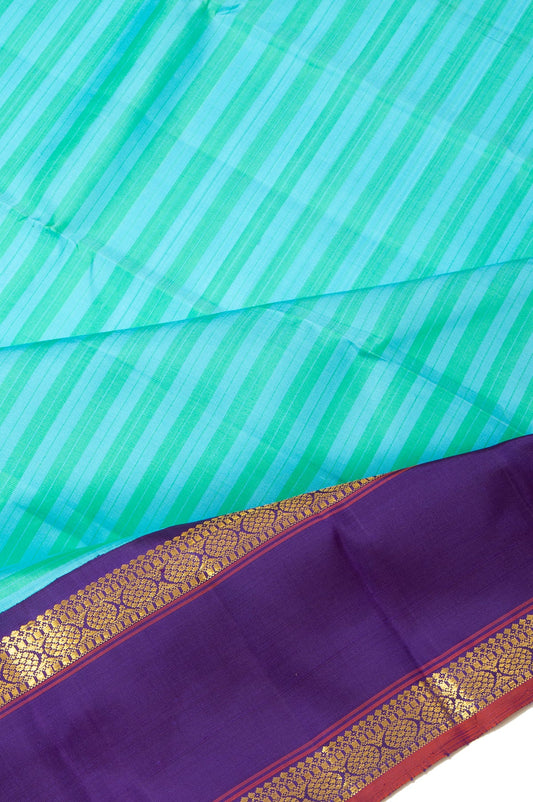 Sea Green Striped Kanchipuram Silk Saree