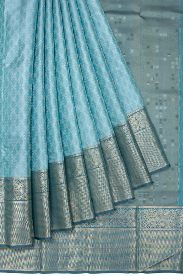 Sky Blue Kanchipuram Silk Saree with Teal Blue Blouse